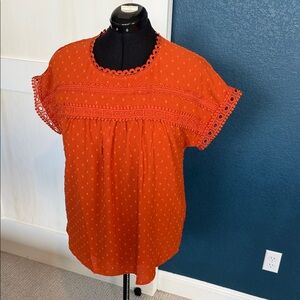 Women's Burnt Orange Lace Trim Short Sleeve Top